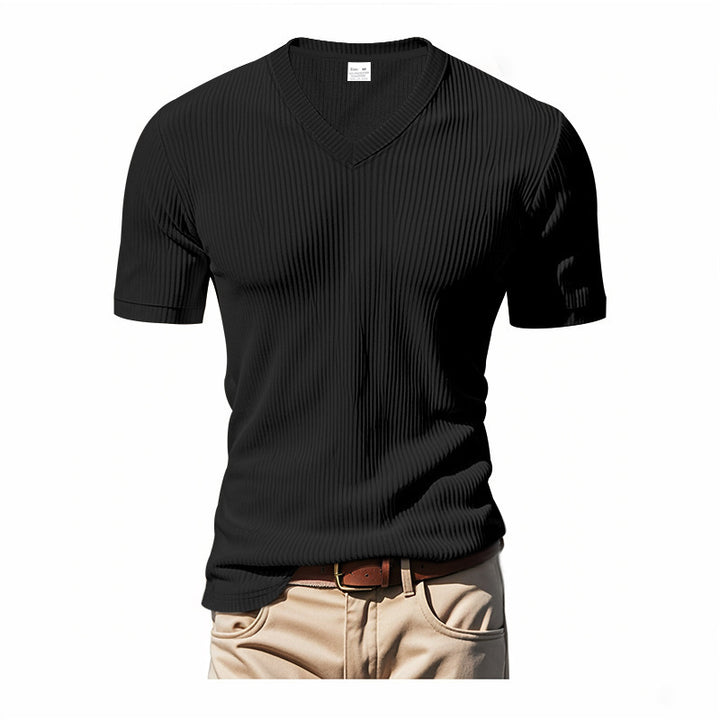 Herren V-Ausschnitt T-Shirt mit strukturiertem Rippenmuster Aliams