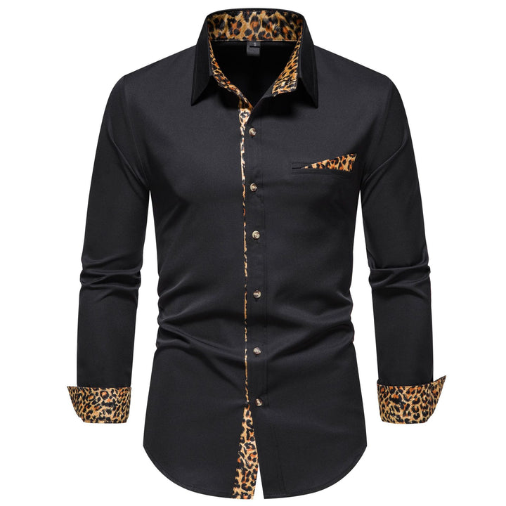 Herren elegantes Langarmhemd mit Leopardenmuster Aliams