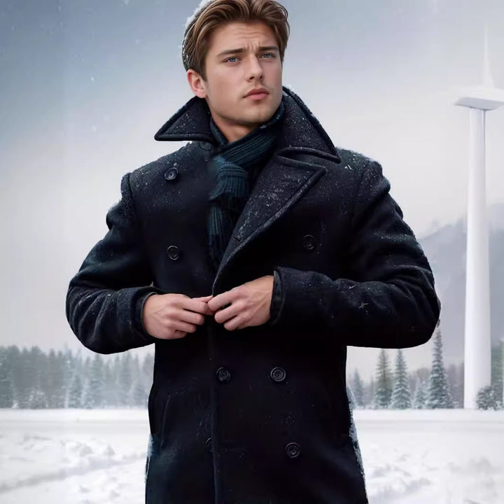 Herren klassischer und stilvoller Wollmantel mit doppelter Knopfreihe Aliams