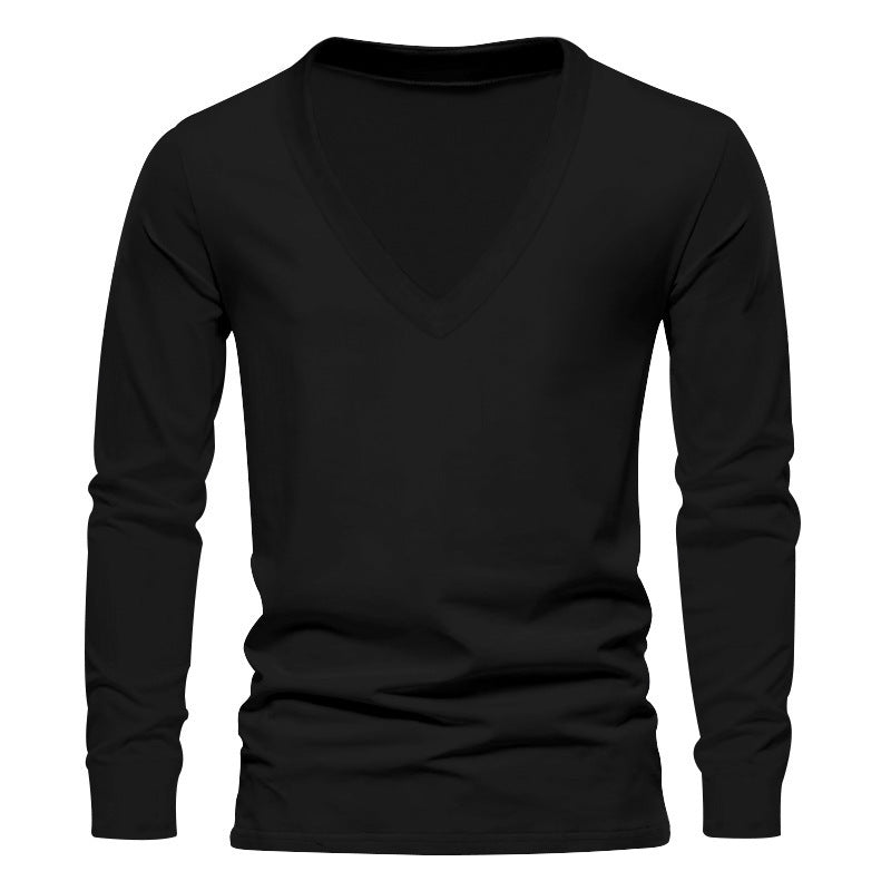 Herren V-Ausschnitt Langarm-T-Shirt mit hochwertigem Baumwollmix und bequemer Passform Aliams