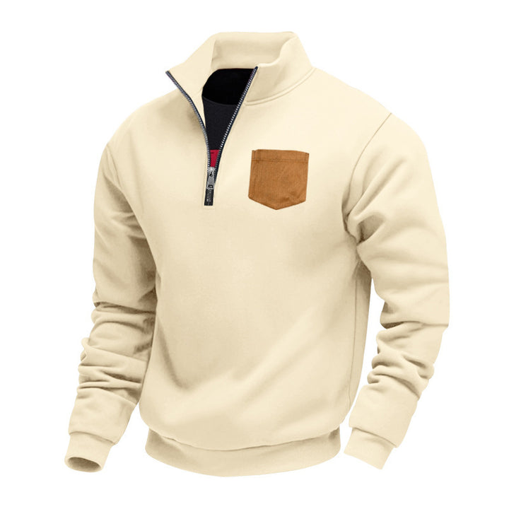 Herren Fleece Pullover mit kontrastierendem Reißverschluss und praktischer Brusttasche Aliams