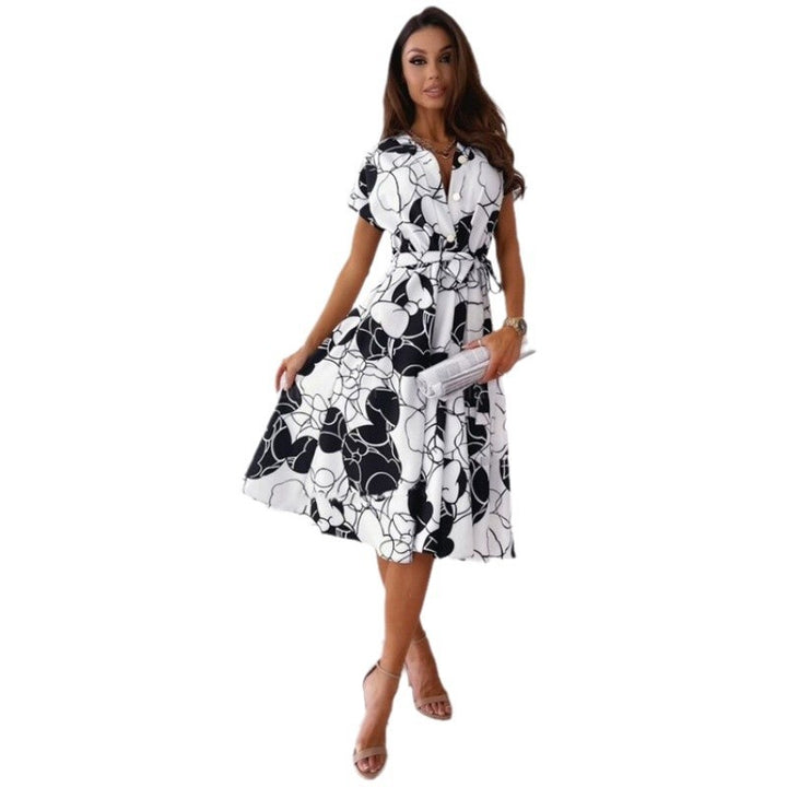 Damen Wickelkleid mit modernem geometrischem Print und Taillengürtel Aliams