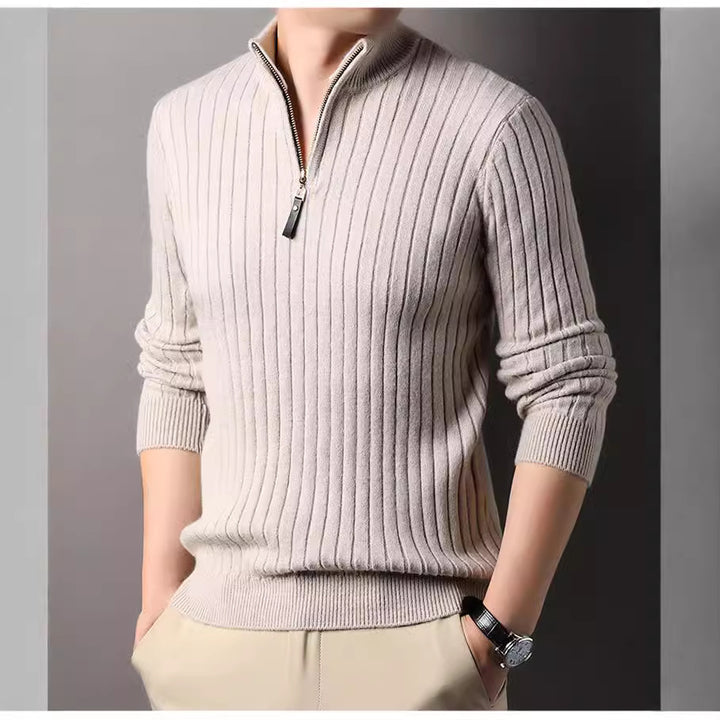 Herren Strickpullover mit modernem Stehkragen im Rippdesign Aliams