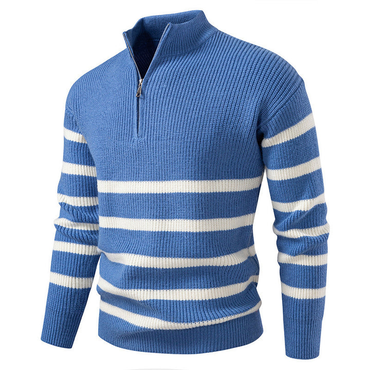 Herren Strickpullover mit halbem Reißverschluss und modernem Streifen-Design Aliams