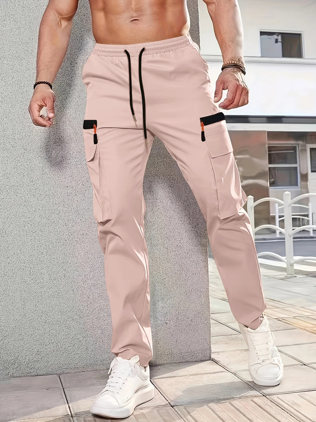 Herren funktionale Cargo-Hose mit verstellbaren Taschen und elastischem Bund Aliams