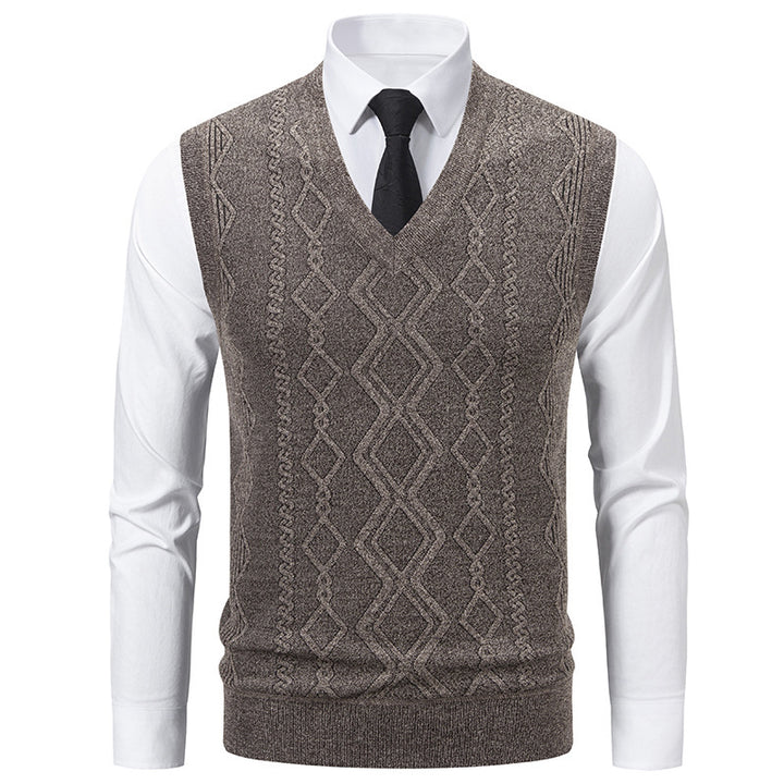 Herren Strickpullover mit V-Ausschnitt und strukturiertem Zopfmuster Aliams