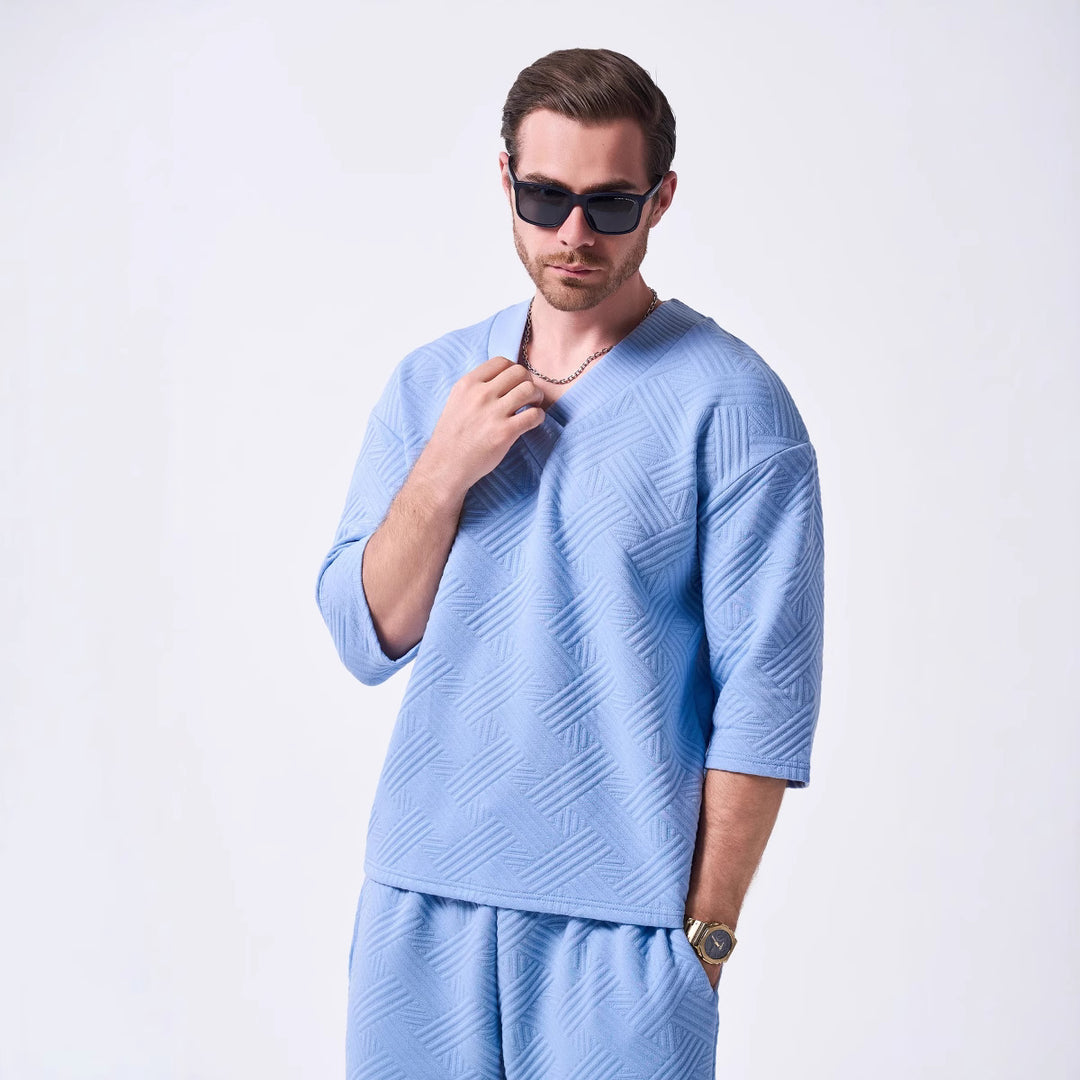 Herren TrendigesKurzarm-Oberteil mit modernem V-Ausschnitt und strukturiertem Design Aliams