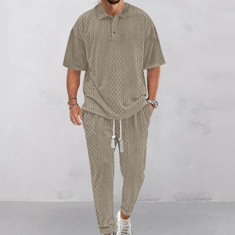 Herren Sommerset mit strukturiertem Kurzarm-Poloshirt und bequemen Jogginghosen Aliams