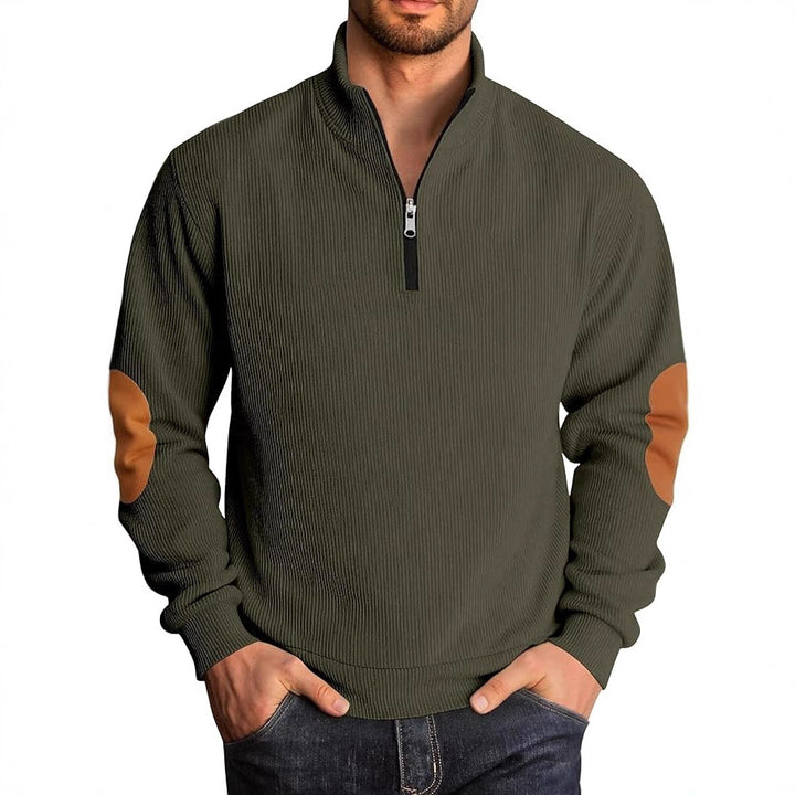 Herren Strickpullover mit modischem Stehkragen und kontrastrierenden Ellenbogenpatches Aliams