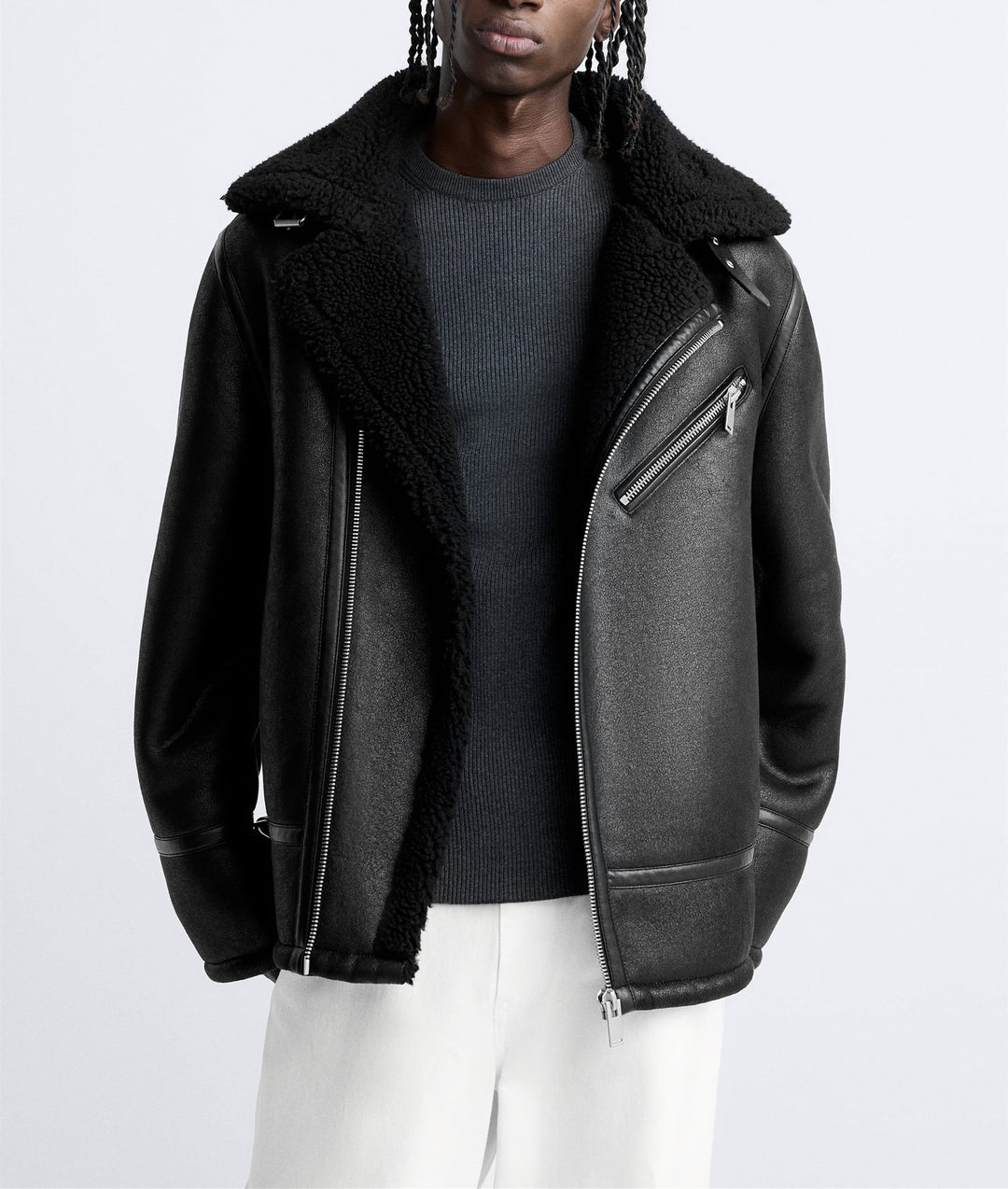 Herren kultige Bikerjacke mit weichem Futter und dreifach verstellbarem Kragen Hedi-Mode