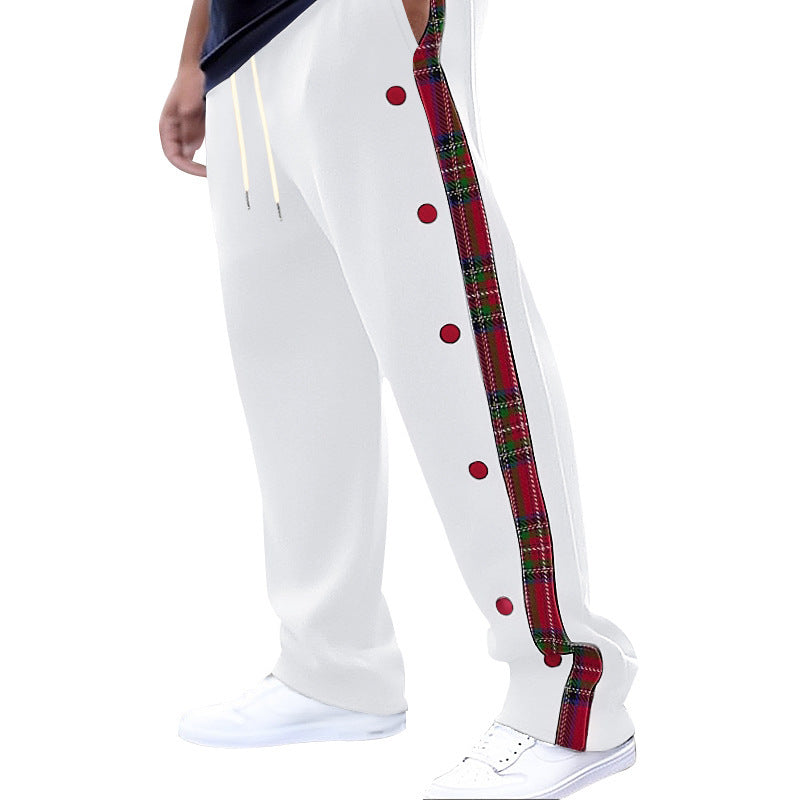 Herren bequeme Jogginghose mit seitlichem Karomuster und funktionalen Druckknöpfen Aliams