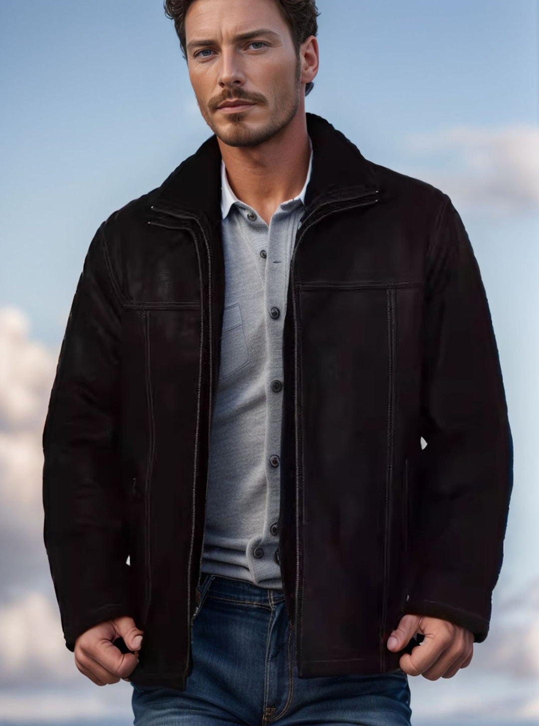 Herren gemütliche und stylische Jacke aus weichem Kunstleder Aliams