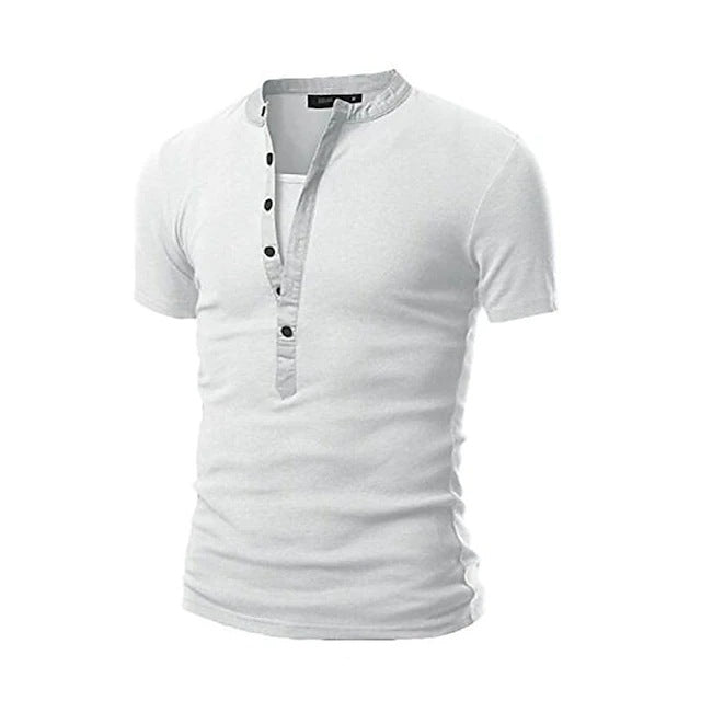 Herren Kurzarm-Henley-Shirt mit dekorativer Knopfleiste Aliams