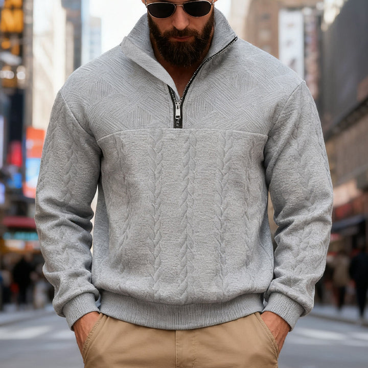 Herren Fleece-Pullover mit halbem Reißverschluss und strukturiertem Muster Aliams