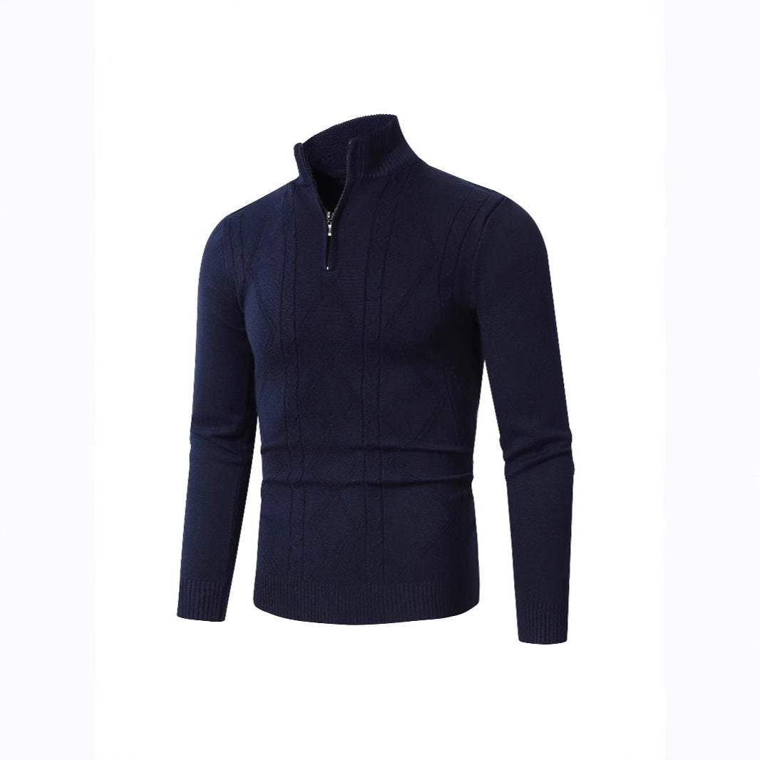 Herren Strickpullover mit modernem Zopfmuster und hohem Stehkragen Aliams