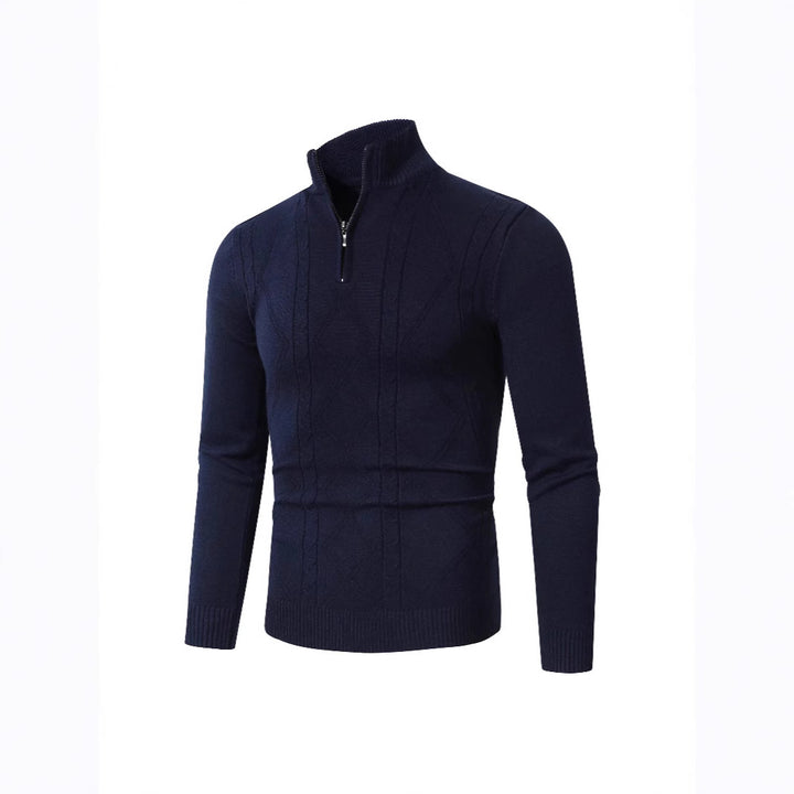 Herren Strickpullover mit modernem Zopfmuster und hohem Stehkragen Aliams