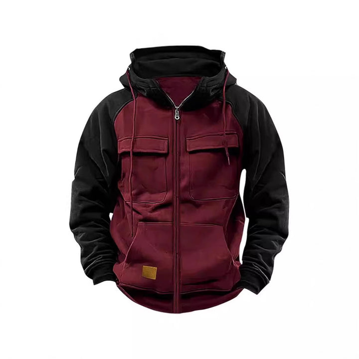 Herren Kapuzenjacke mit praktischen Vorder-Utility-Taschen und hohem Kragen Aliams