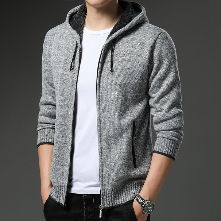 Herren bequeme Kapuzenjacke mit strukturiertem Innenfutter und Reißverschlusstaschen Aliams