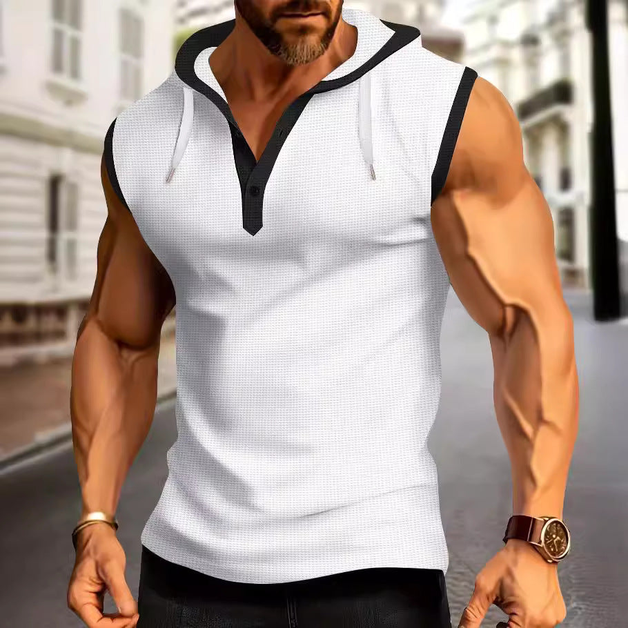 Herren sportliches ärmelloses Poloshirt mit Kapuze Aliams