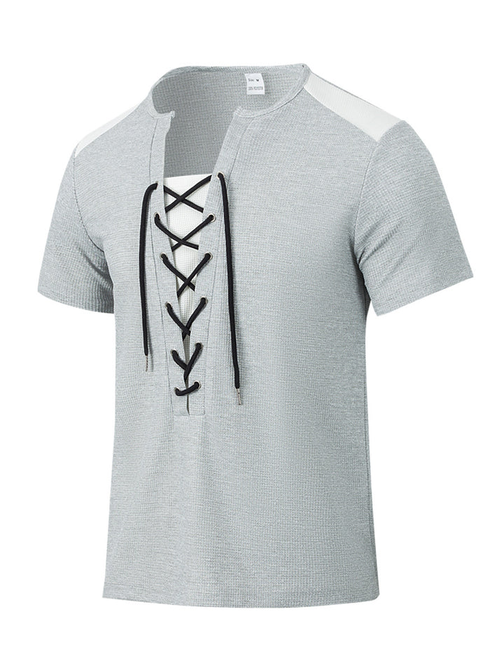 Herren Kurzarm-Henley-Shirt mit modischem Schnürdesign Aliams