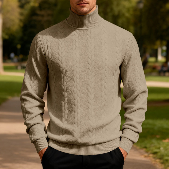 Herren Strickpullover mit Stehkragen und Zopfmuster Aliams