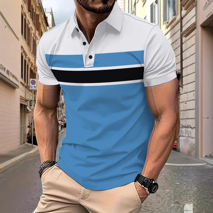 Herren Kurzarm Poloshirt mit modernem Streifenmuster Aliams