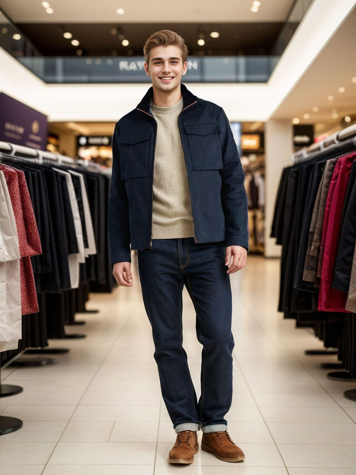 Herren praktische Utility-Jacke mit großen aufgesetzten Taschen Aliams