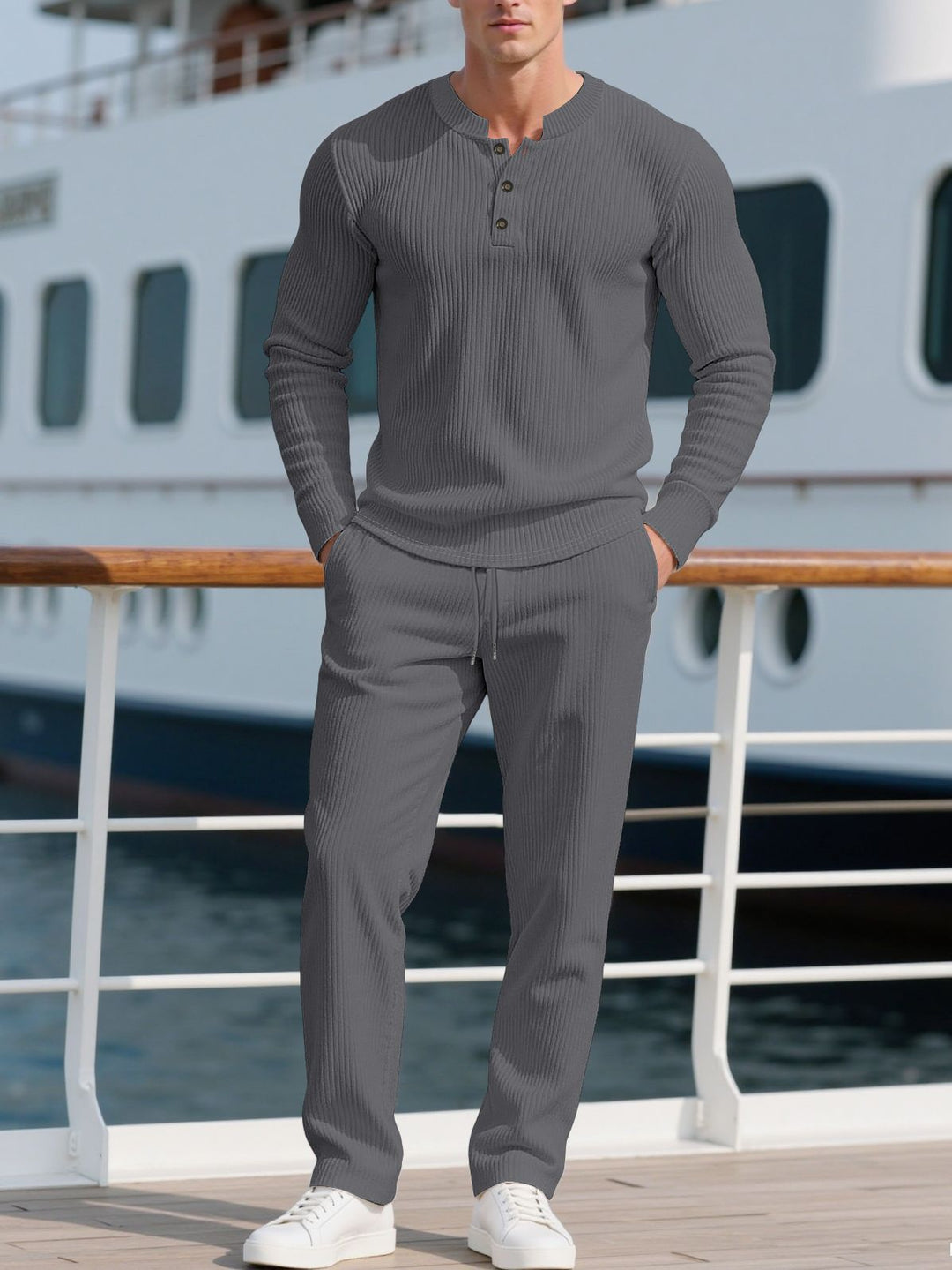 Herren Komfortabler Langarm-Hoodie mit modischer Knopfleiste und elastischer Bundverarbeitung Aliams