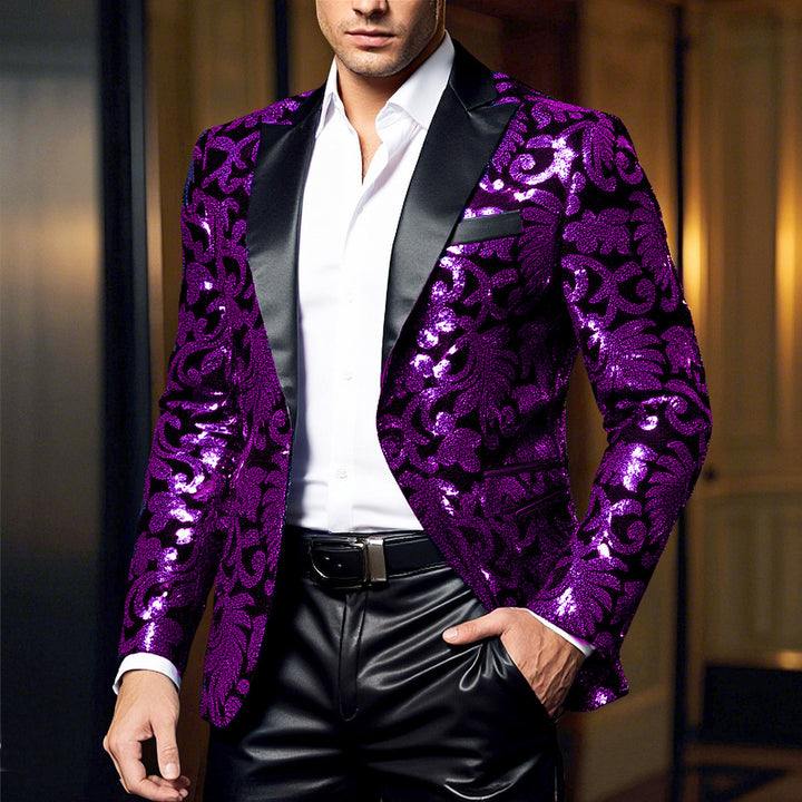 Herren eleganter Pailletten-Blazer im luxuriösen floralem Design Aliams