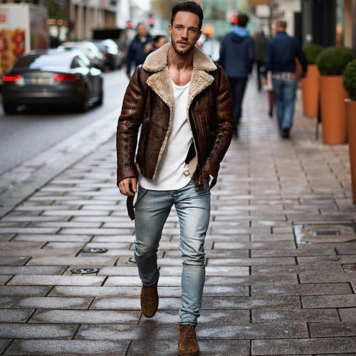 Herren Lederjacke mit schickem Kunstfellkragen Aliams