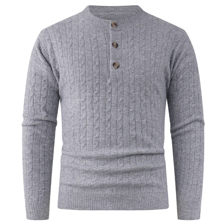 Herren Grobstrickpullover mit modernem Schalkragen und Knopfdetails Aliams