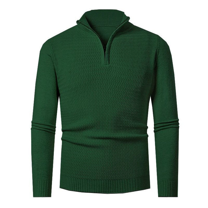 Herren eleganter Strickpullover mit Zipper und strukturiertem Wellen-Design Aliams