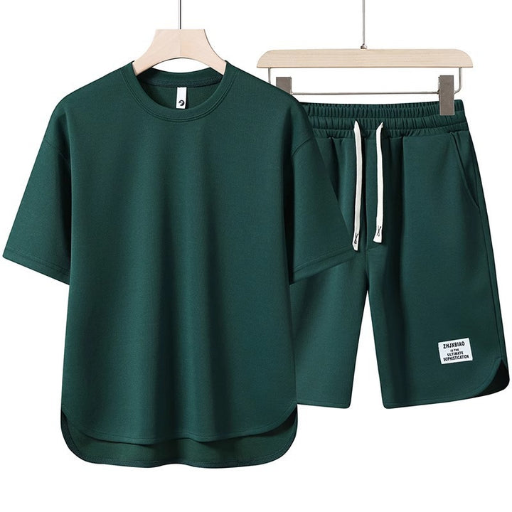 Unisex lässiges Set aus T-Shirt und Shorts mit seitlichen Taschen und elastischem Bund Aliams
