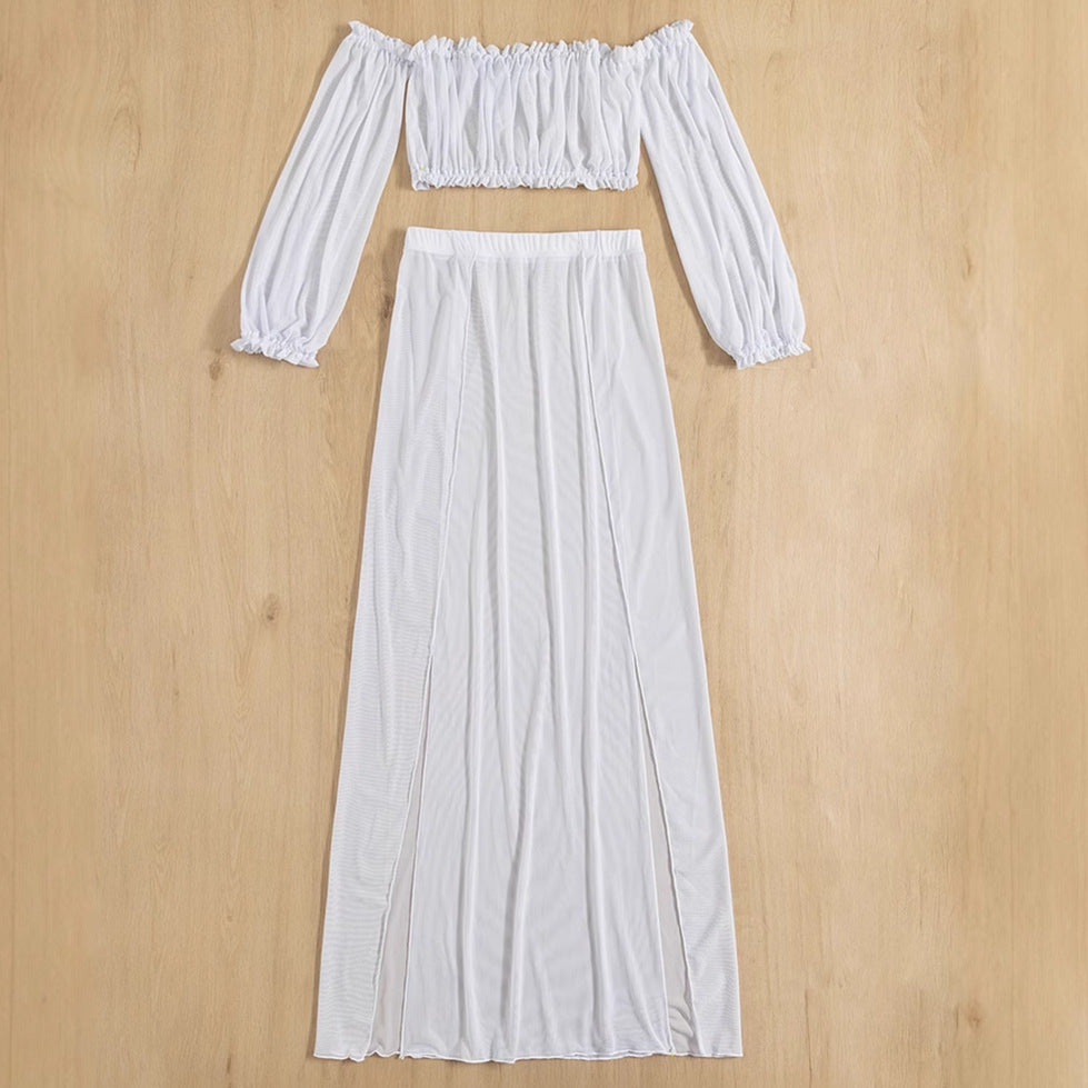 Damen Elegantes Strandkleid mit schulterfreiem Design und tiefen Seitenschlitzen Aliams