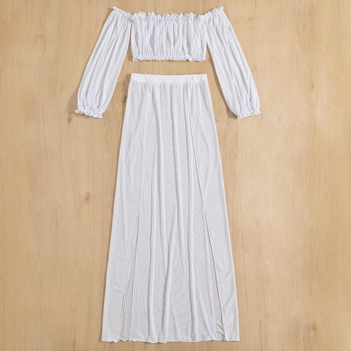 Damen Elegantes Strandkleid mit schulterfreiem Design und tiefen Seitenschlitzen Aliams