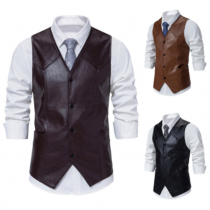 Herren elegante Kunstlederweste Aliams