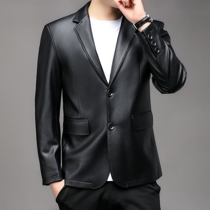 Herren eleganter Kunstleder-Blazer mit klassischem Schnitt Aliams