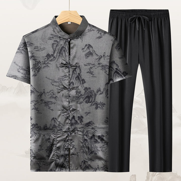 Herren Seidenhemd mit traditionellem asiatischem Muster Aliams