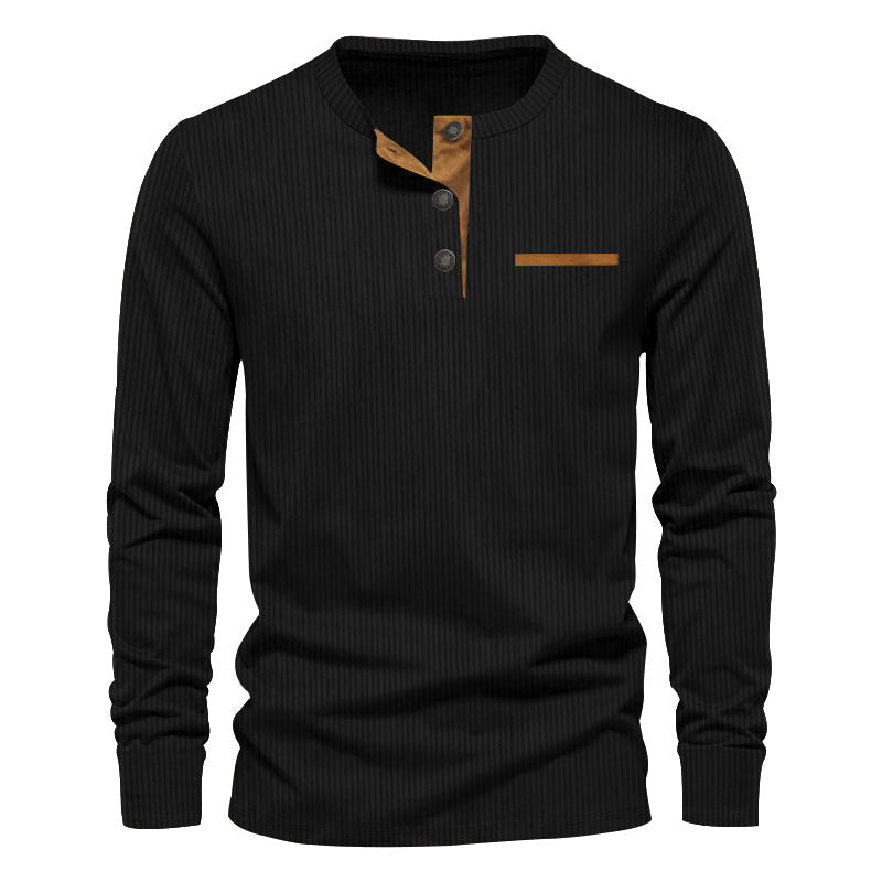 Herren strukturiertes Langarmshirt mit modischem Henley-Kragen Aliams