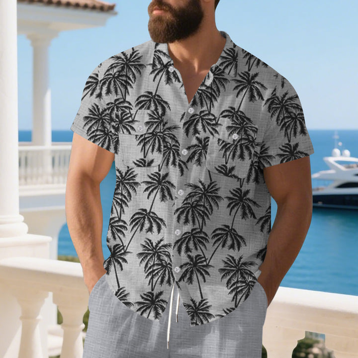 Herren Kurzarm-Hemd mit tropischem Foliage-Muster und bequemer Passform Aliams