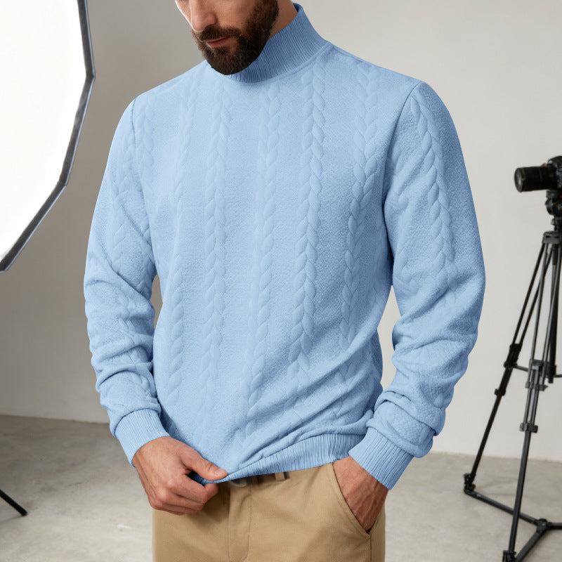 Herren Strickpullover mit hohem Kragen und Zopfmuster Aliams