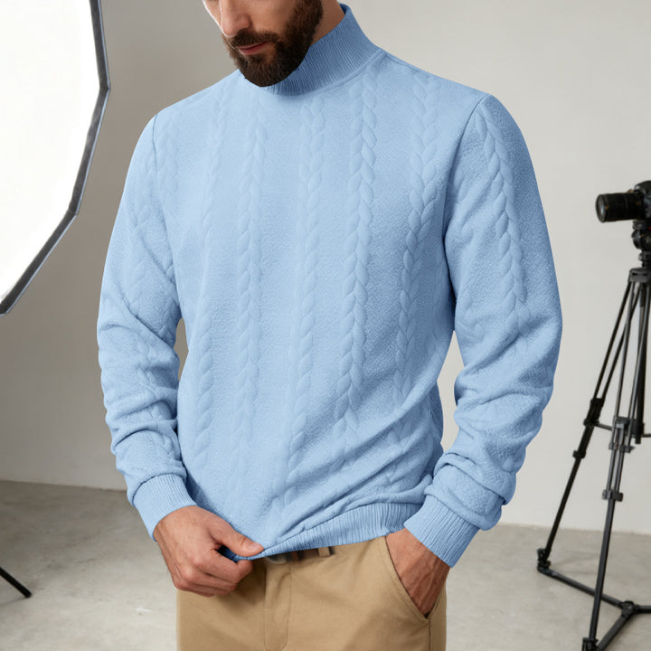 Herren Strickpullover mit hohem Kragen und Zopfmuster Aliams