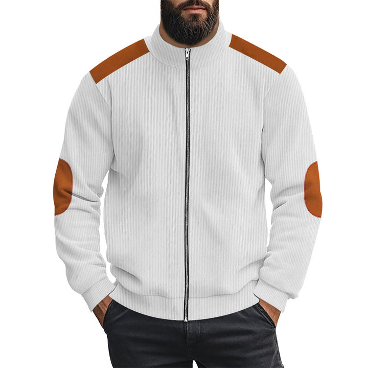 Herren sportliche Strickjacke mit kontrastierenden Lederapplikationen Aliams