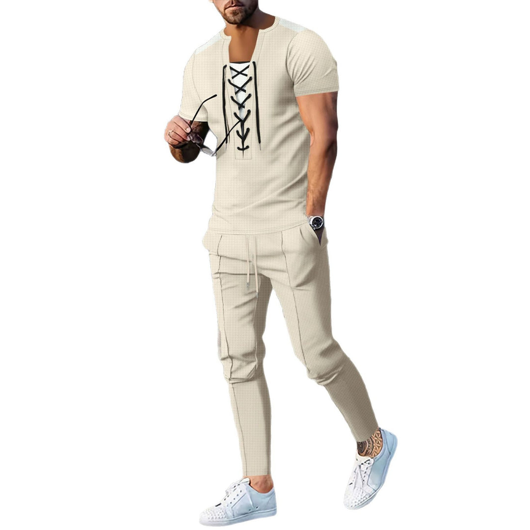 Herren Sportliches Zwei-Teiliges Set mit dekorativer Schnürung Aliams