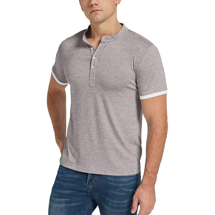 Herren Kurzarm Henley-Shirt mit modischem Stehkragen und kontrastierenden Ärmeln Aliams