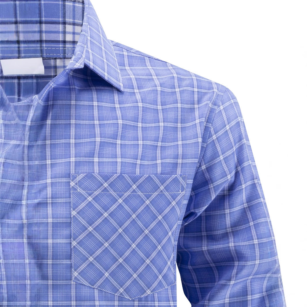 Herren klassisches Karo Langarmhemd mit Brusttasche Aliams