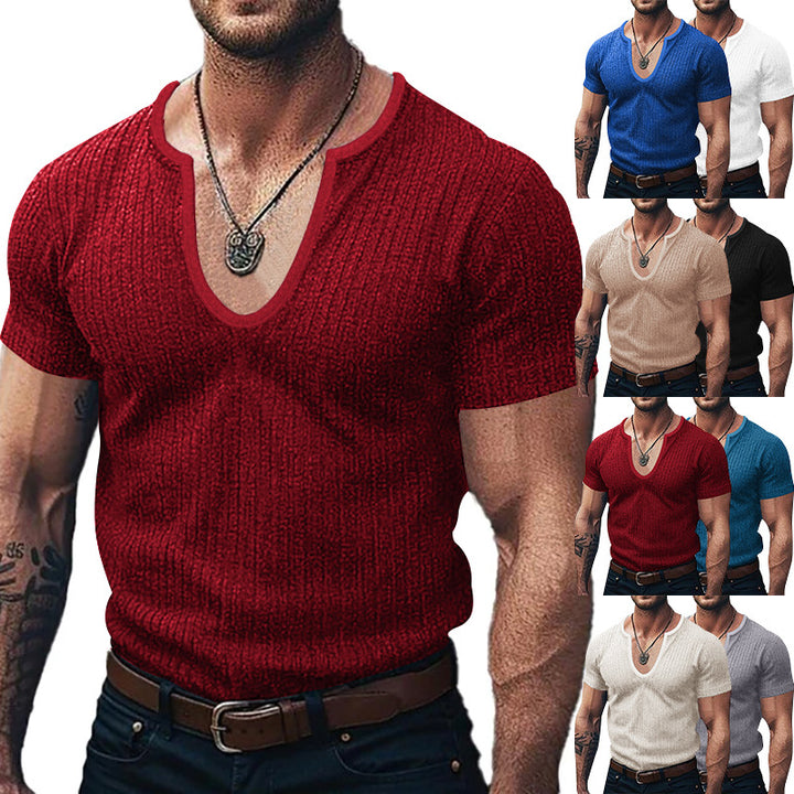 Herren Kurzarm V-Ausschnitt Pulli Aliams