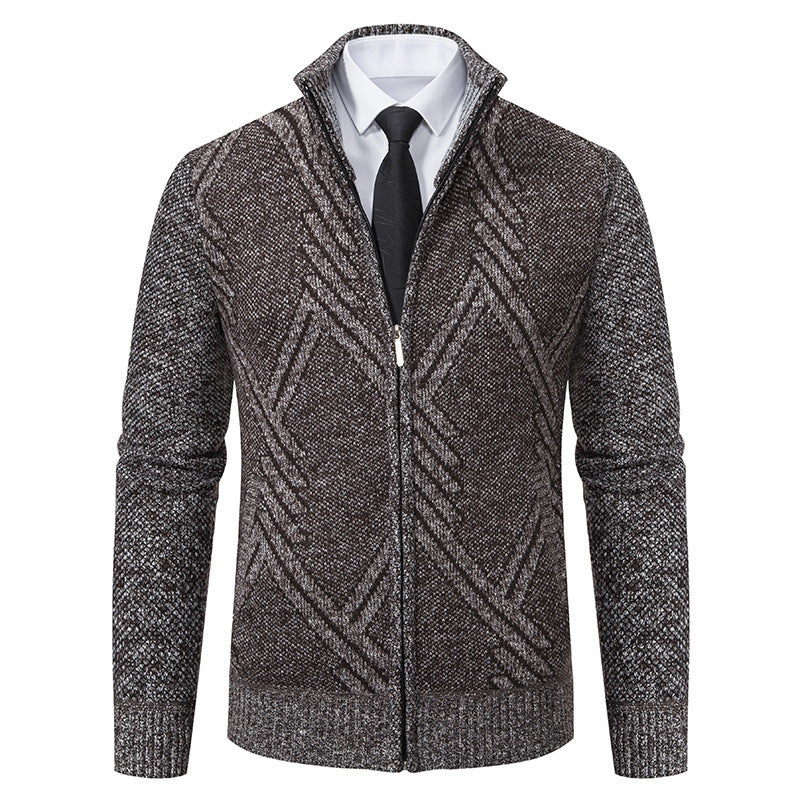 Herren elegante Strickjacke mit strukturiertem Zopfmuster und hochschließendem Kragen Aliams