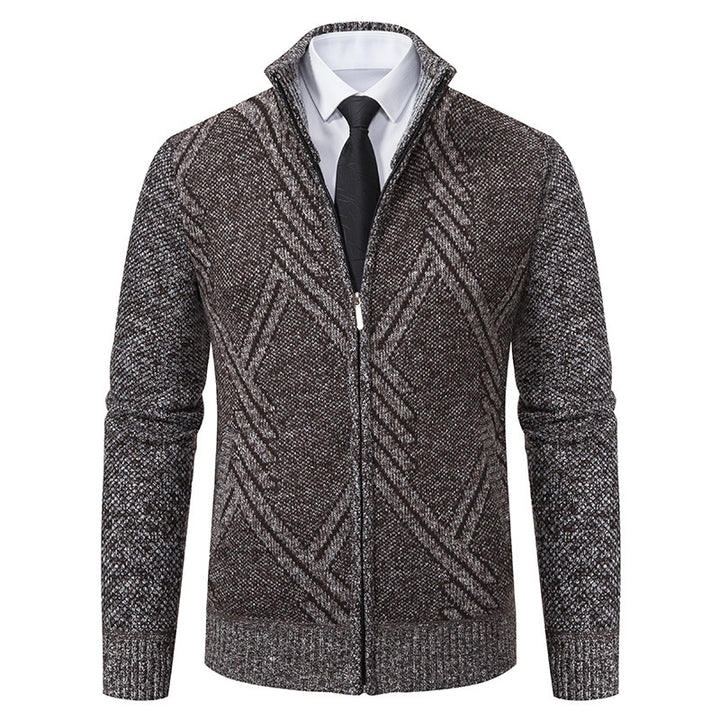 Herren elegante Strickjacke mit strukturiertem Zopfmuster und hochschließendem Kragen Aliams
