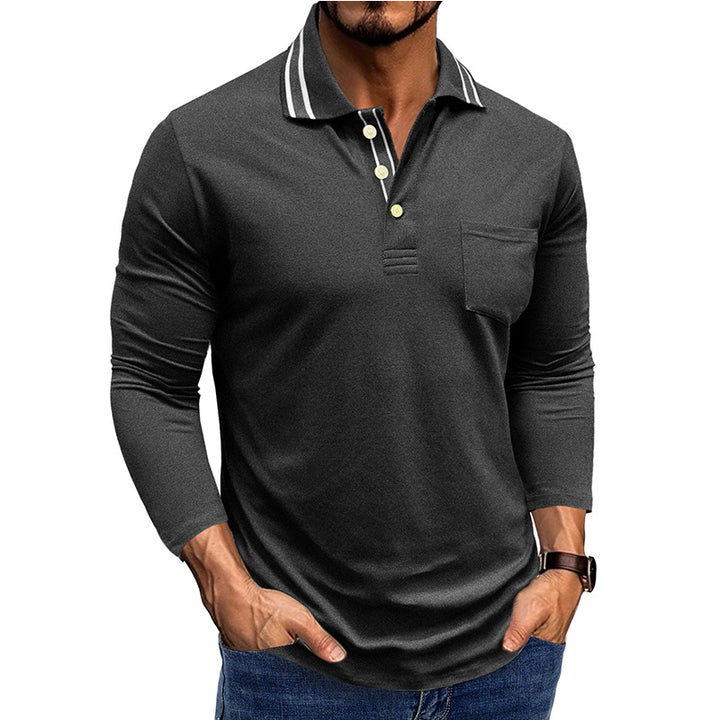 Herren elegantes Langarm Polo-Shirt mit modischem Kragen Aliams
